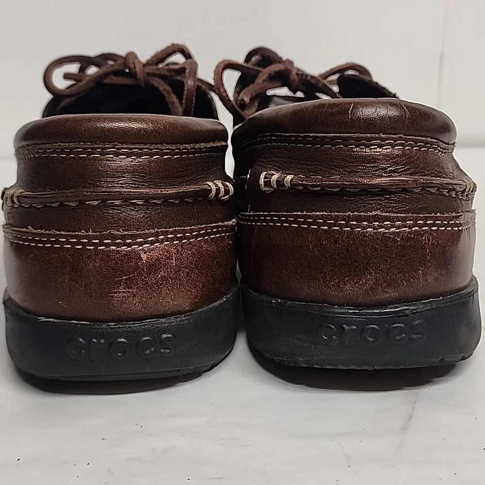 Crocs Leather Harborline Moccasin Mens Brown Boat Shoes Size M11